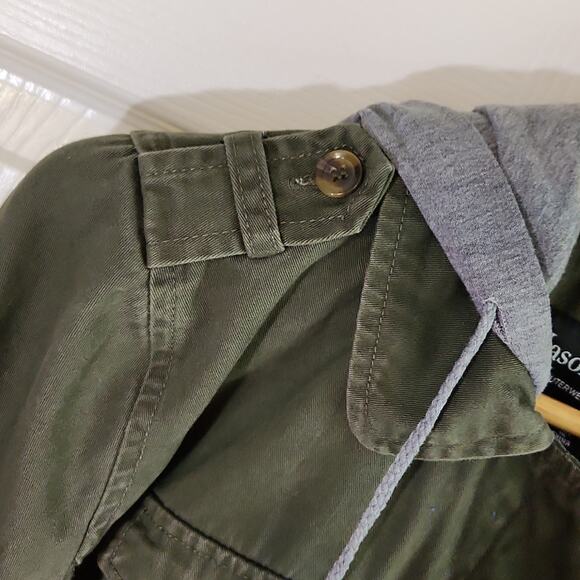 Jason Maxwell Womens Green  & Gray Jacket Size Med Button Front Hooded Gorpcore - Picture 4 of 10